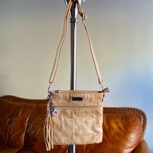 BELLA RUSSO Tan Crossbody Shoulder Purse Clutch Versatile Quilted Faux Leather